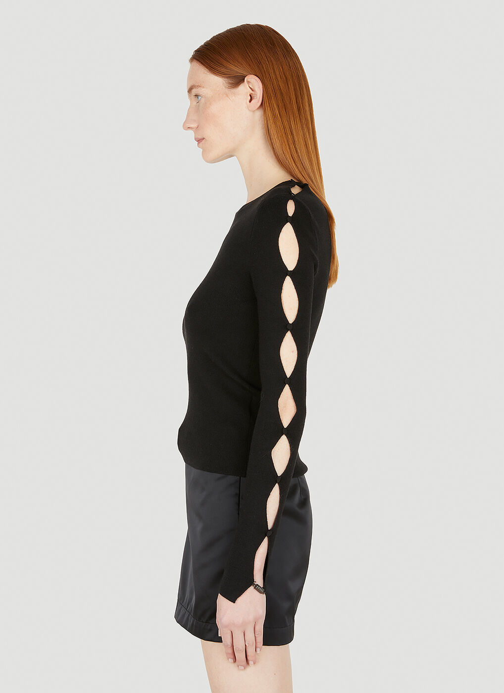 Unbutton Long Sleeve Knit Top in Black