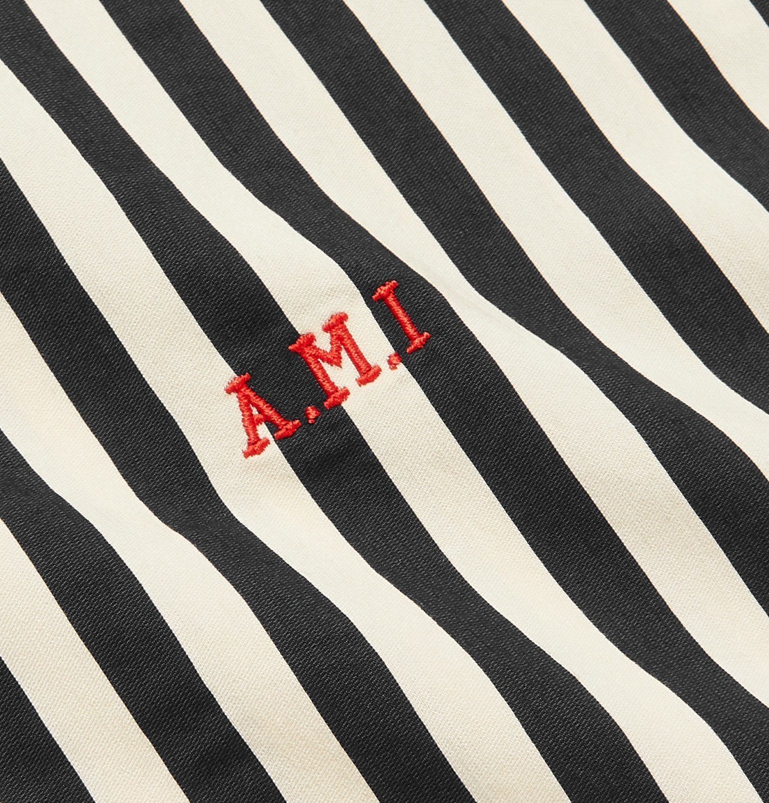 AMI - Slim-Fit Logo-Embroidered Striped Voile Shirt - Black AMI