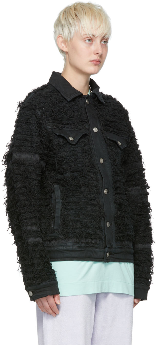 1017 ALYX 9SM Black Blackmeans Edition Frayed Denim Jacket