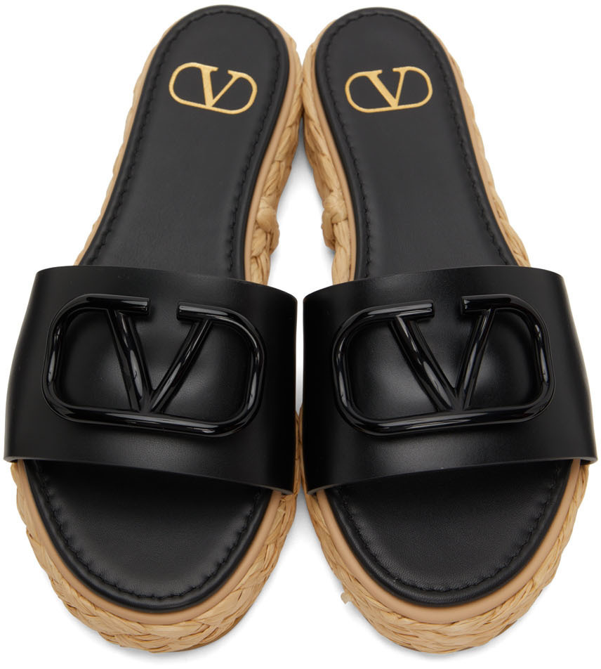 Valentino Garavani Black VLogo Espadrille Slides Valentino Garavani
