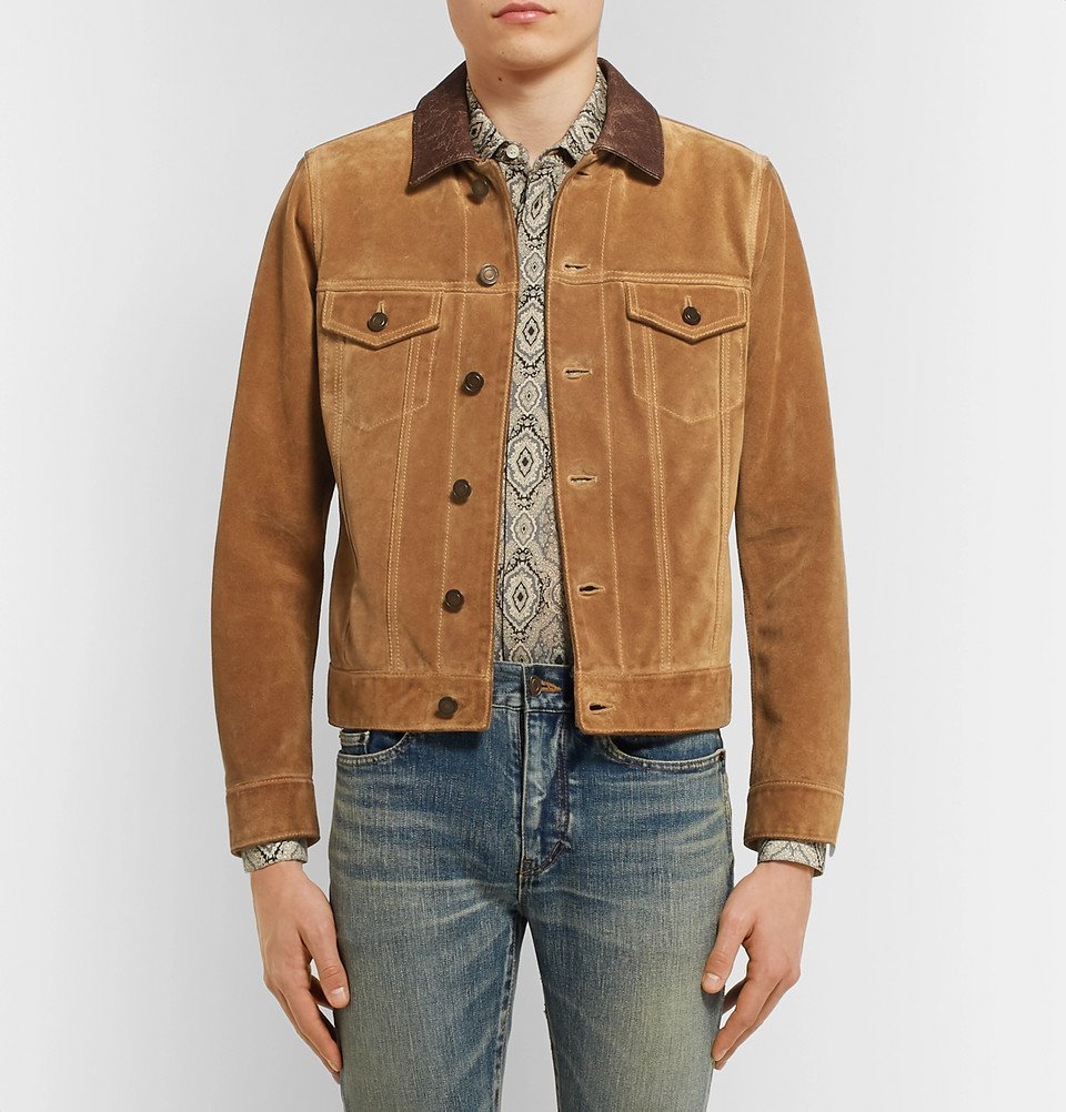 Saint Laurent - Leather-Trimmed Suede Trucker Jacket - Camel Saint Laurent