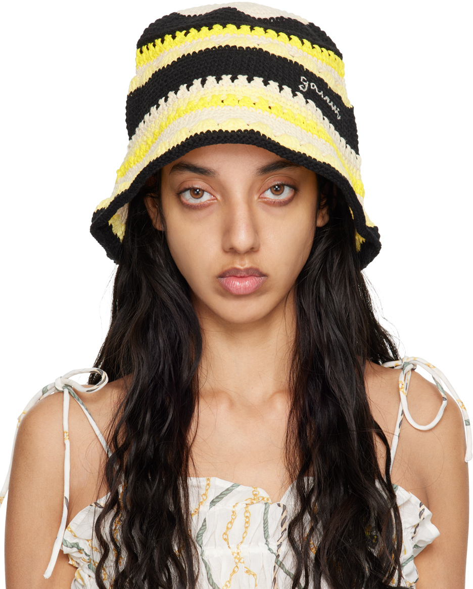 GANNI Yellow Logo Bucket Hat GANNI