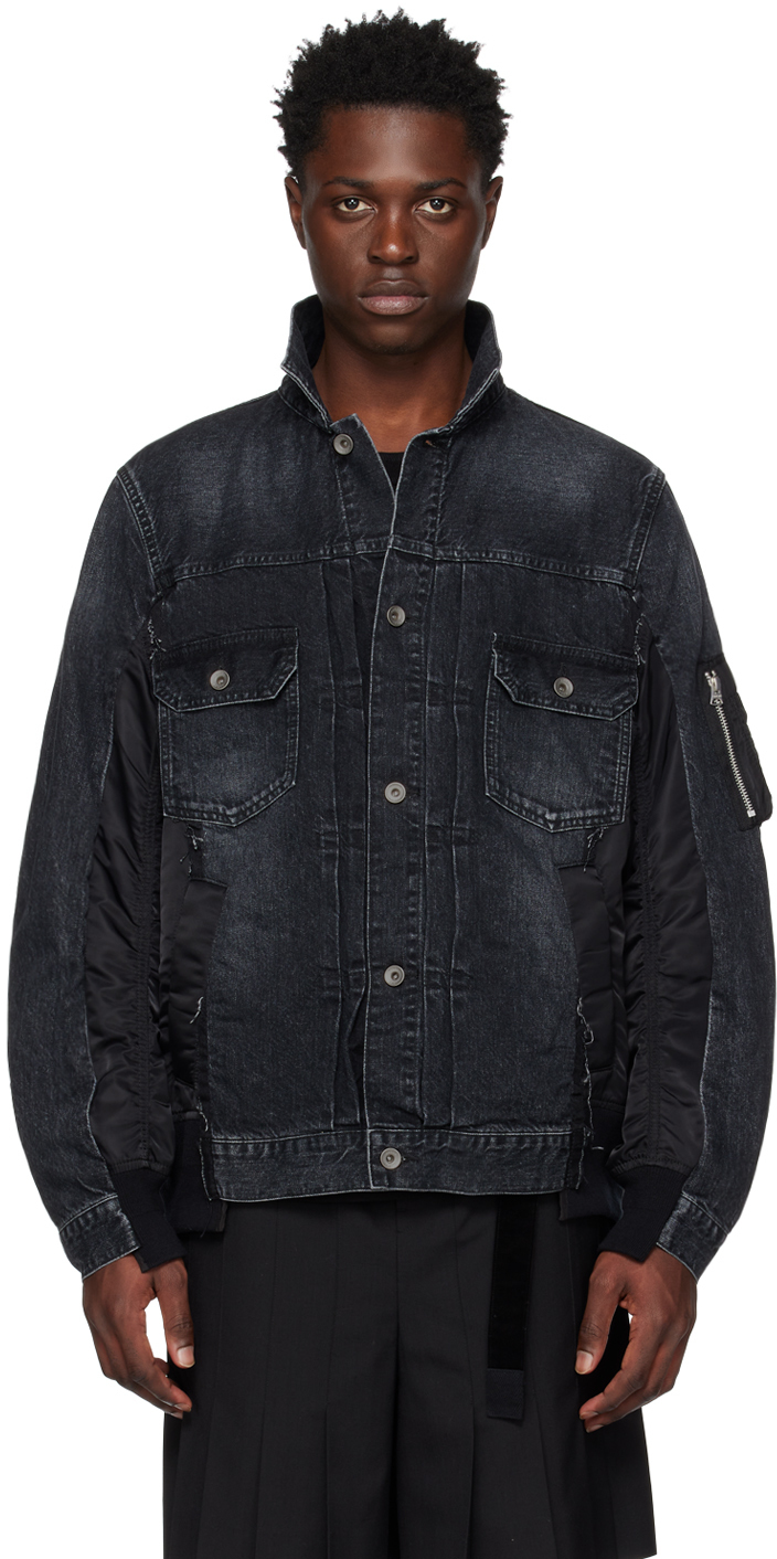 sacai Black Paneled Denim Jacket Sacai