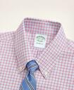 Brooks Brothers Men's Stretch Milano Slim-Fit Dress Shirt, Non-Iron Poplin Button-Down Collar Grid Check | Light/Blue/Red