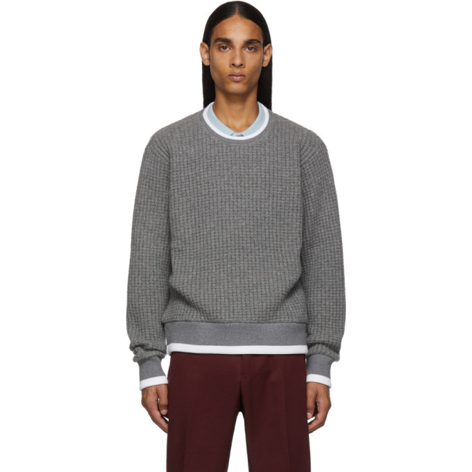 Thom Browne Grey Waffle Wool Relaxed Fit Crewneck Sweater Thom Browne