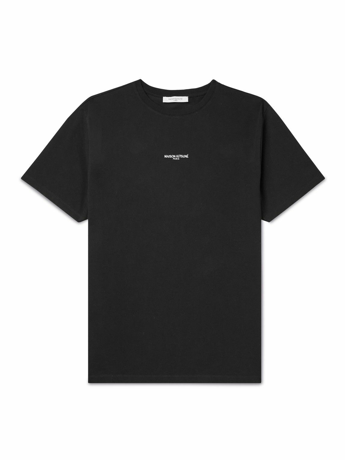 Maison Kitsun Logo Embroidered Cotton Jersey T Shirt Black Maison 