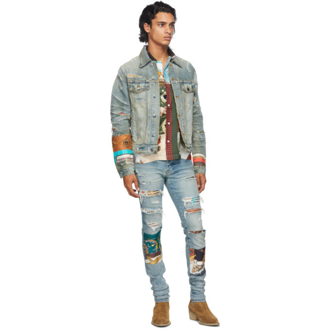 Amiri Indigo Art Scarves Patch Jeans Amiri