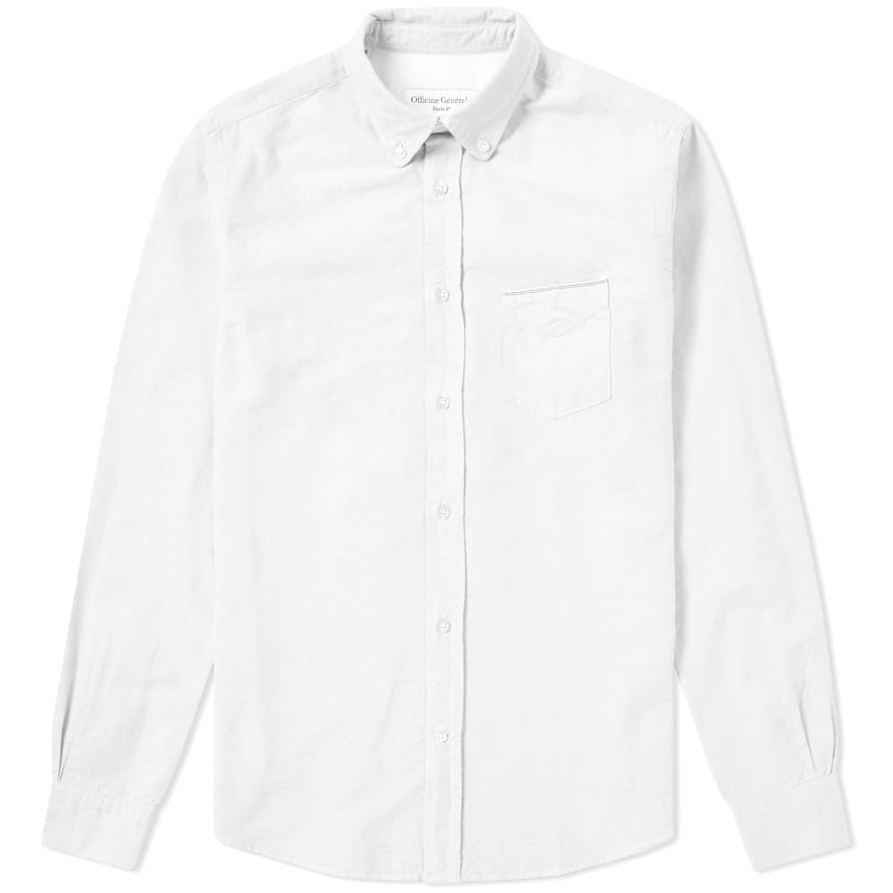 Officine Generale Button Down Japanese Selvedge Oxford Shirt White ...