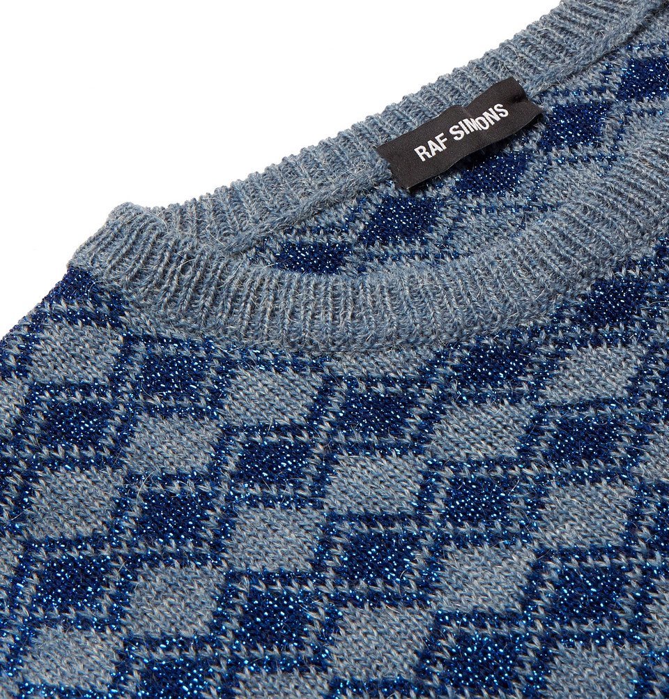 Raf Simons - Cutout Metallic Knitted Sweater - Men - Blue Raf Simons