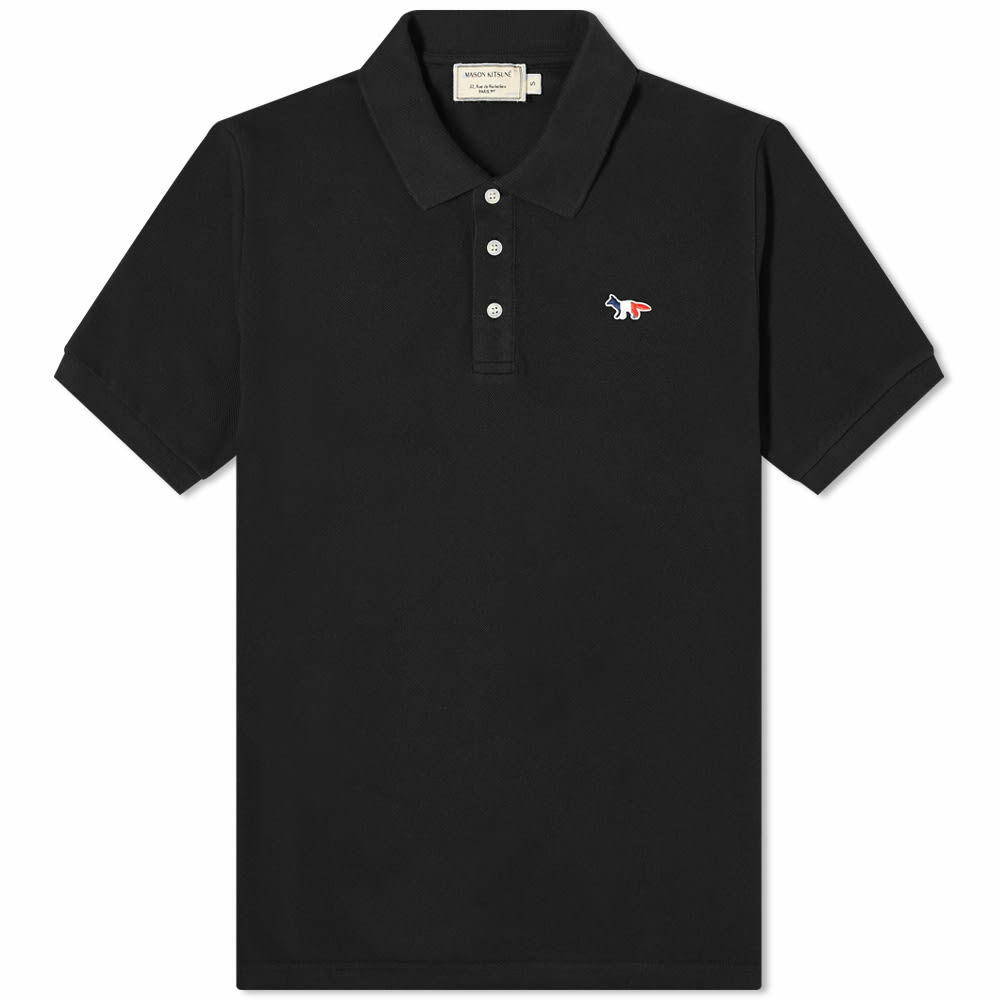 Maison Kitsuné Men's Tricolour Fox Polo Shirt in Black Maison Kitsune