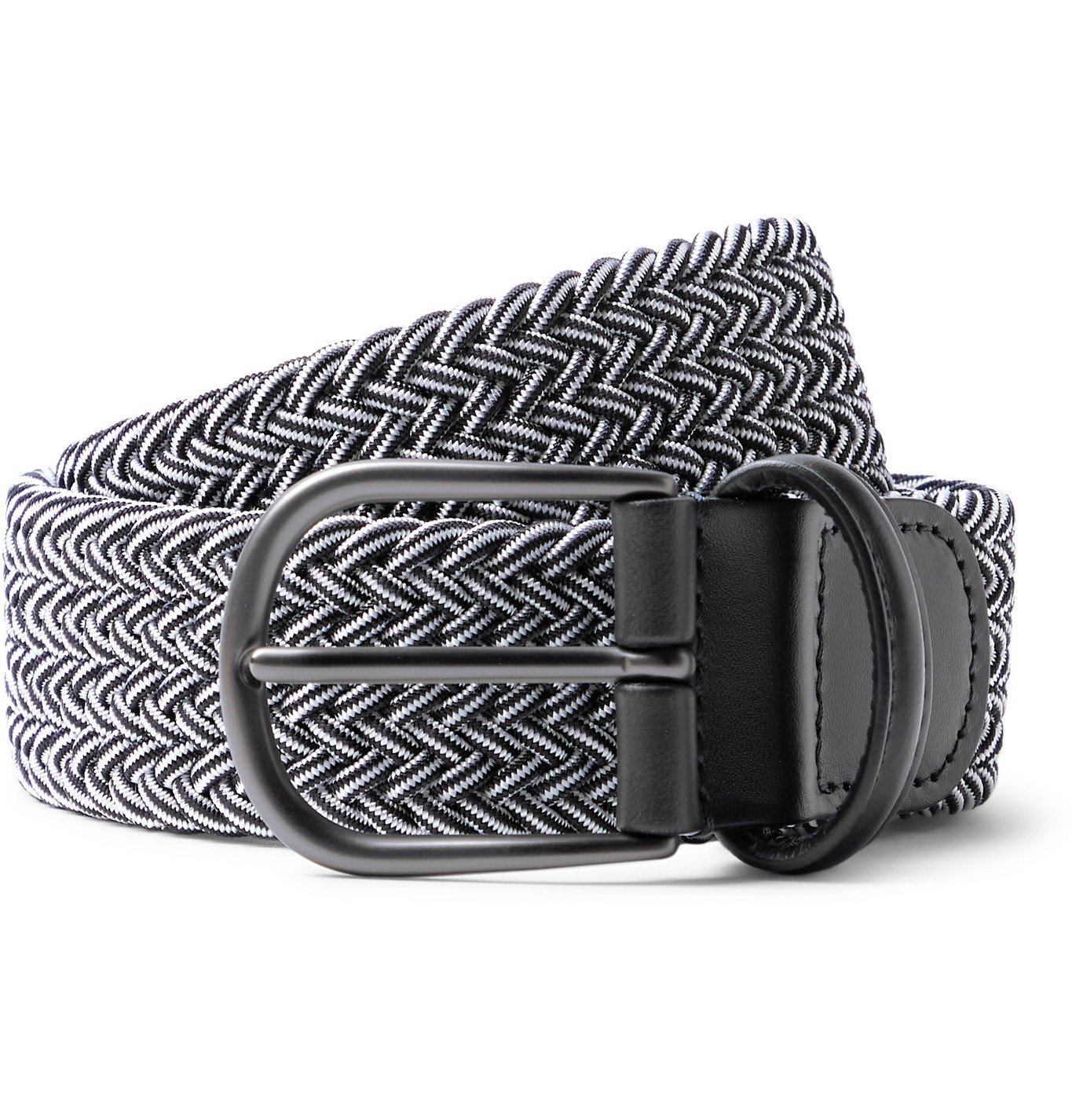 Anderson's - 3.5cm Leather-Trimmed Woven Elastic Belt - Gray Anderson's