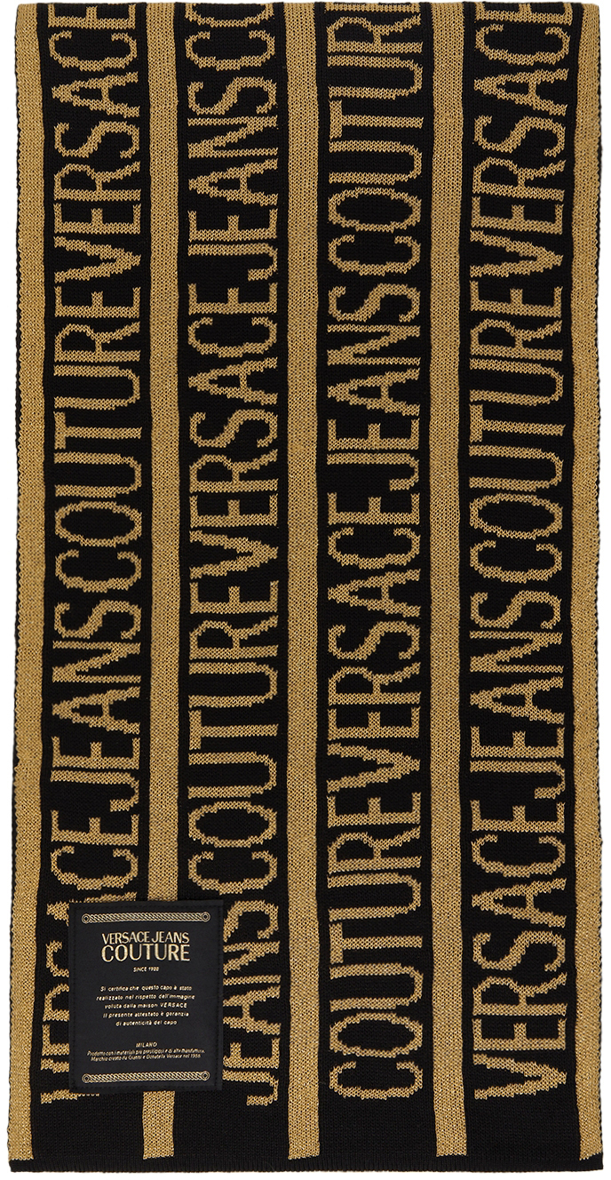 Versace Jeans Couture Black & Gold Logo Scarf Versace