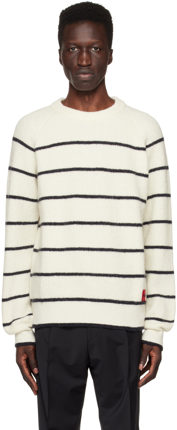 Hugo White Striped Sweater Hugo Boss