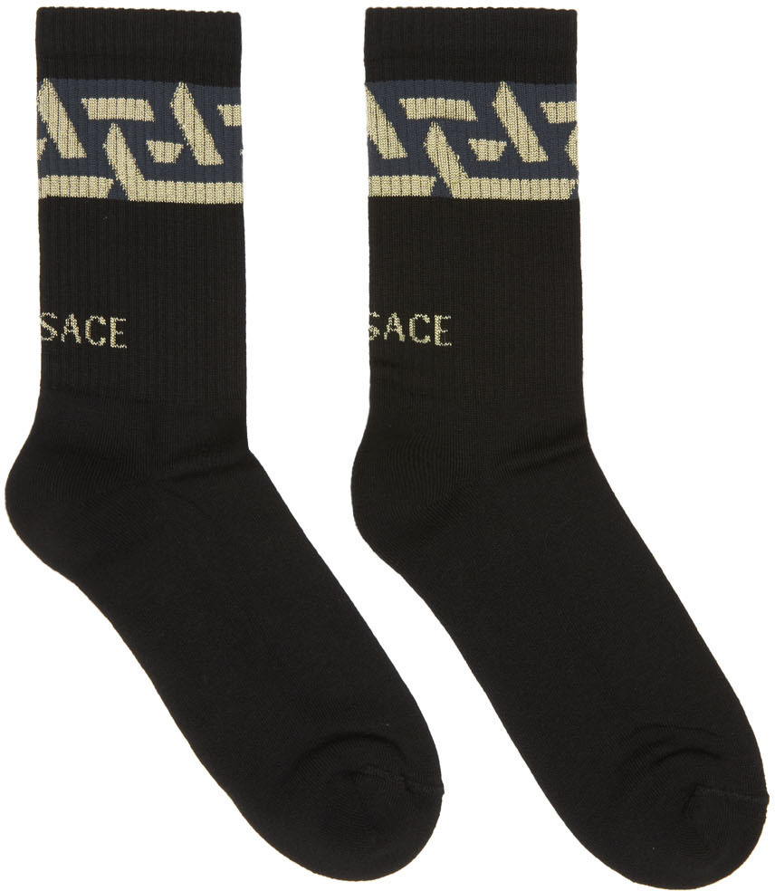 Versace Black Monogram Crew Socks Versace