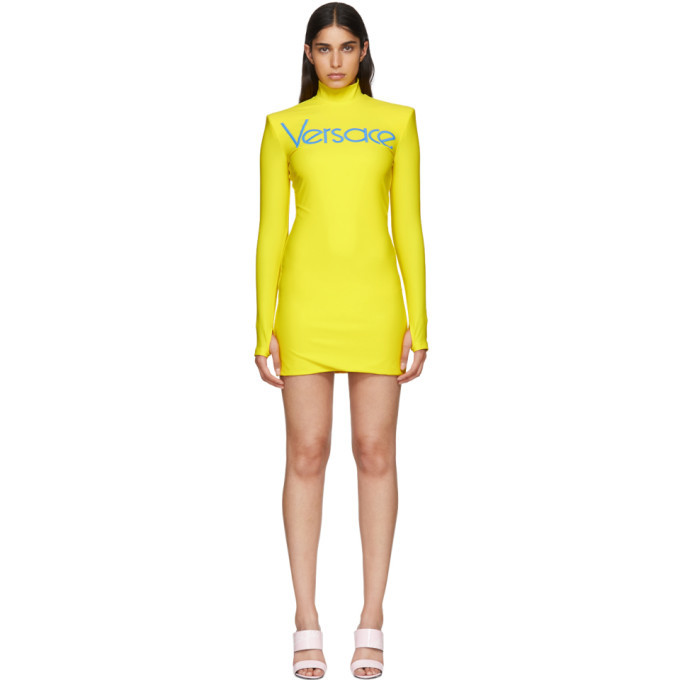Yellow Embroidered Logo Jersey Dress 