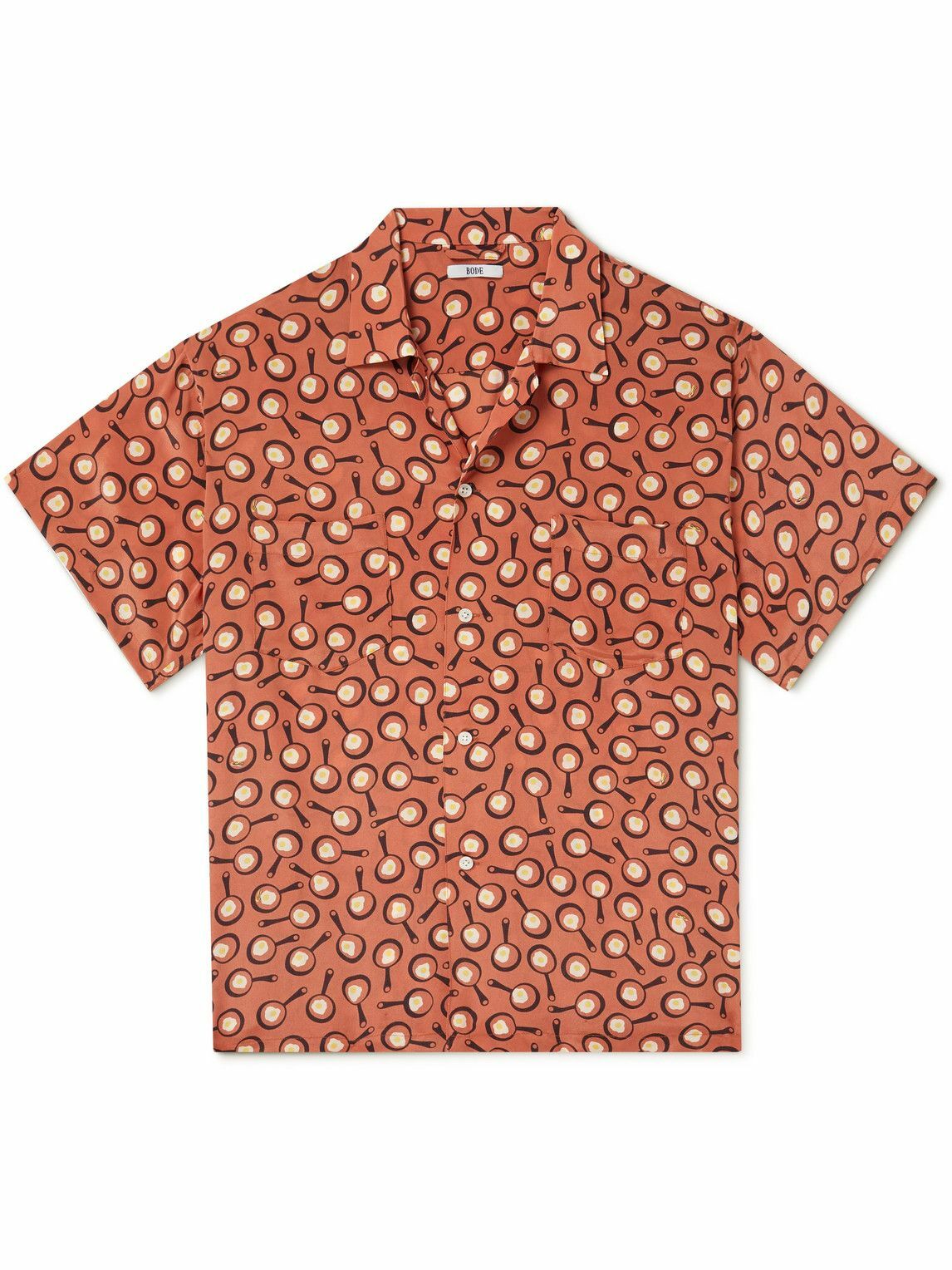 BODE - Camp-Collar Printed Silk Crepe de Chine Shirt - Orange Bode