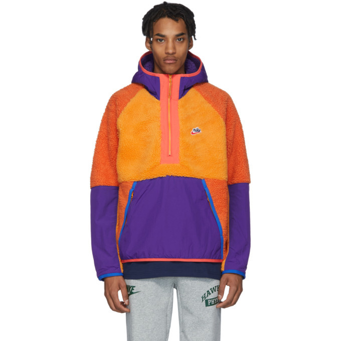nike blue and orange polar fleece half zip sweatshirt