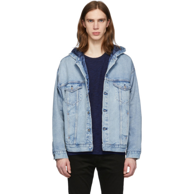 Levis Made and Crafted Blue Denim Hooded Trucker Jacket Levis Made and ...