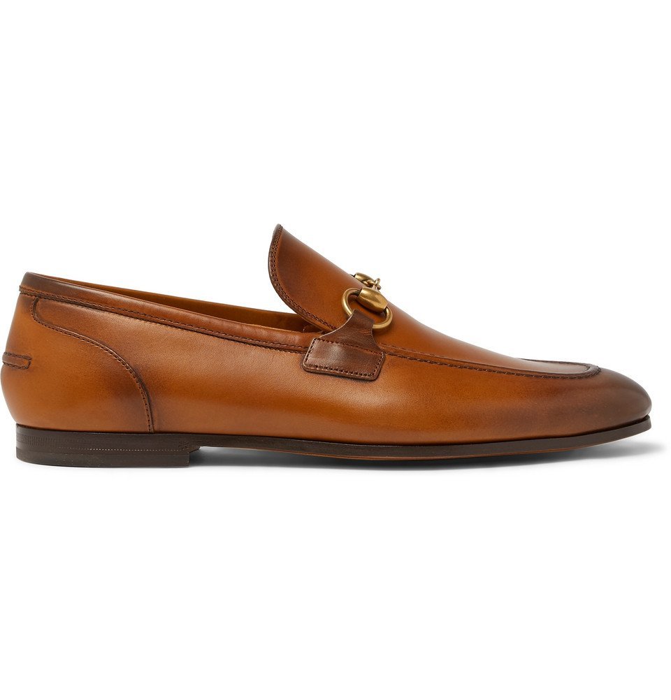 Gucci - Jordaan Horsebit Burnished-Leather Loafers - Brown Gucci