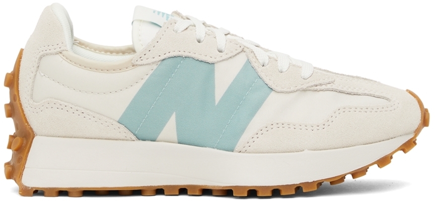 Photo: New Balance White & Blue 327 V1 Low Sneakers