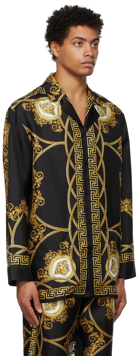 Versace Underwear Black Barocco Print Pyjama Shirt Versace Underwear