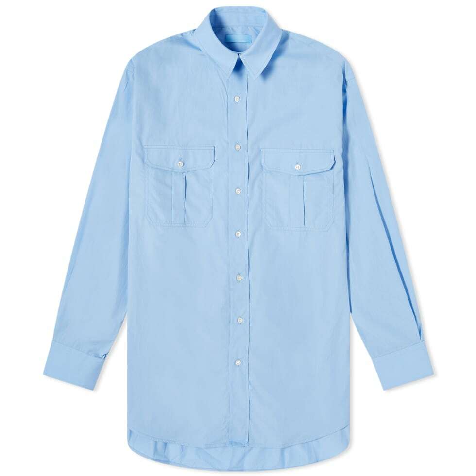 Wardrobe.nyc Women's Oversized Short Shirt Dress in Blue WARDROBE.NYC