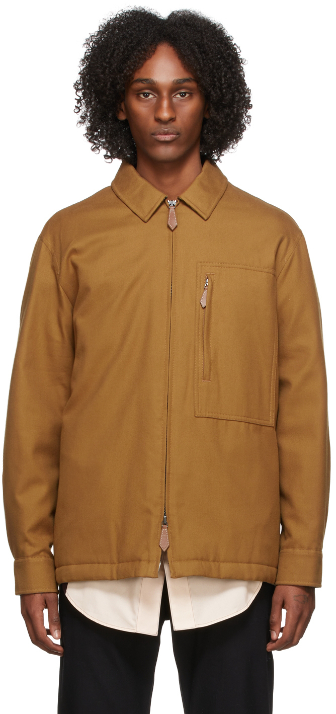 Burberry Brown Twill Casual Zip Shirt Burberry