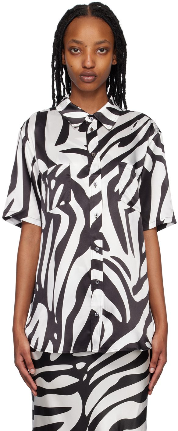Silk Laundry Black & White Print Boyfriend Shirt Silk Laundry