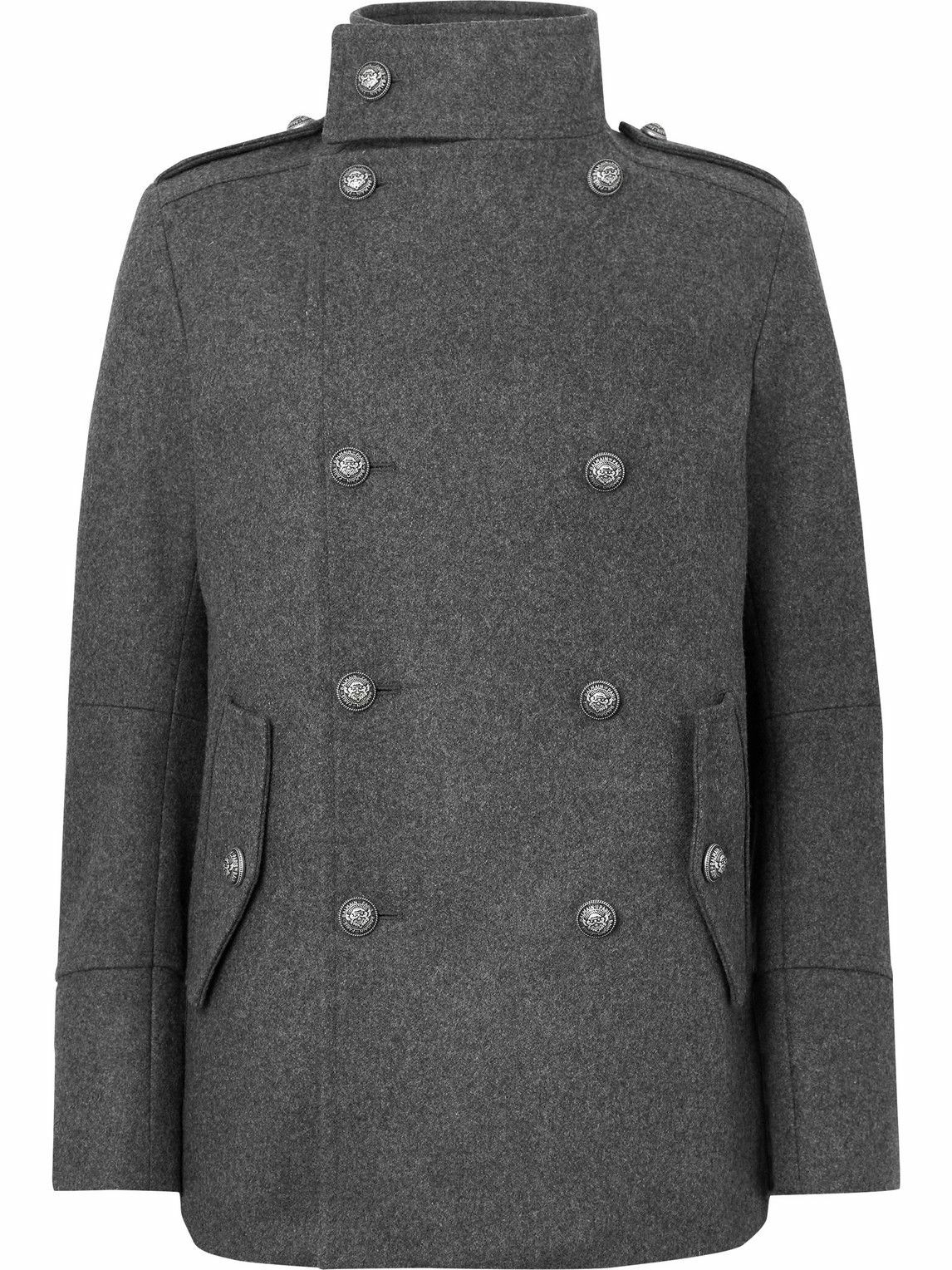 Balmain - Double-Breasted Wool-Blend Peacoat - Gray Balmain