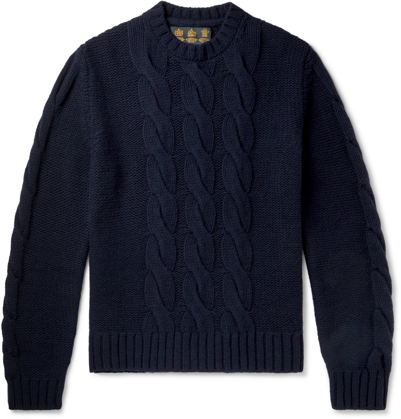 Photo: Barbour Gold Standard - Lennox Cable-Knit Wool and Cashmere-Blend Sweater - Blue