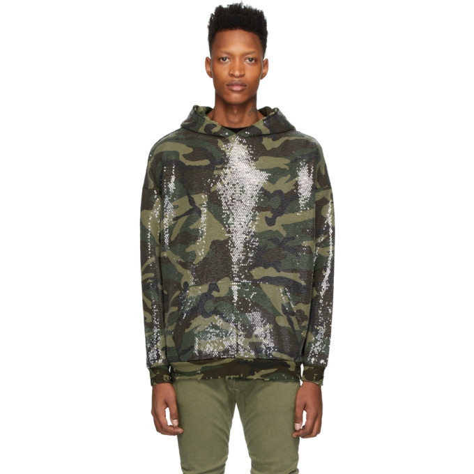 R13 Green Camouflage Sequined Hoodie R13