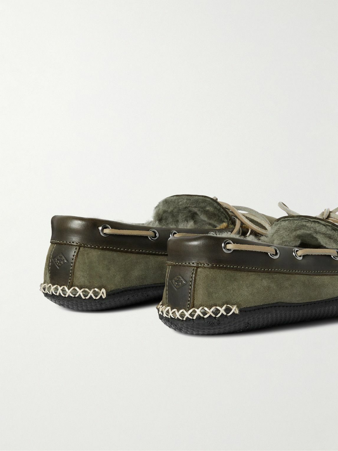 Quoddy Fireside ShearlingLined LeatherTrimmed Suede Slippers