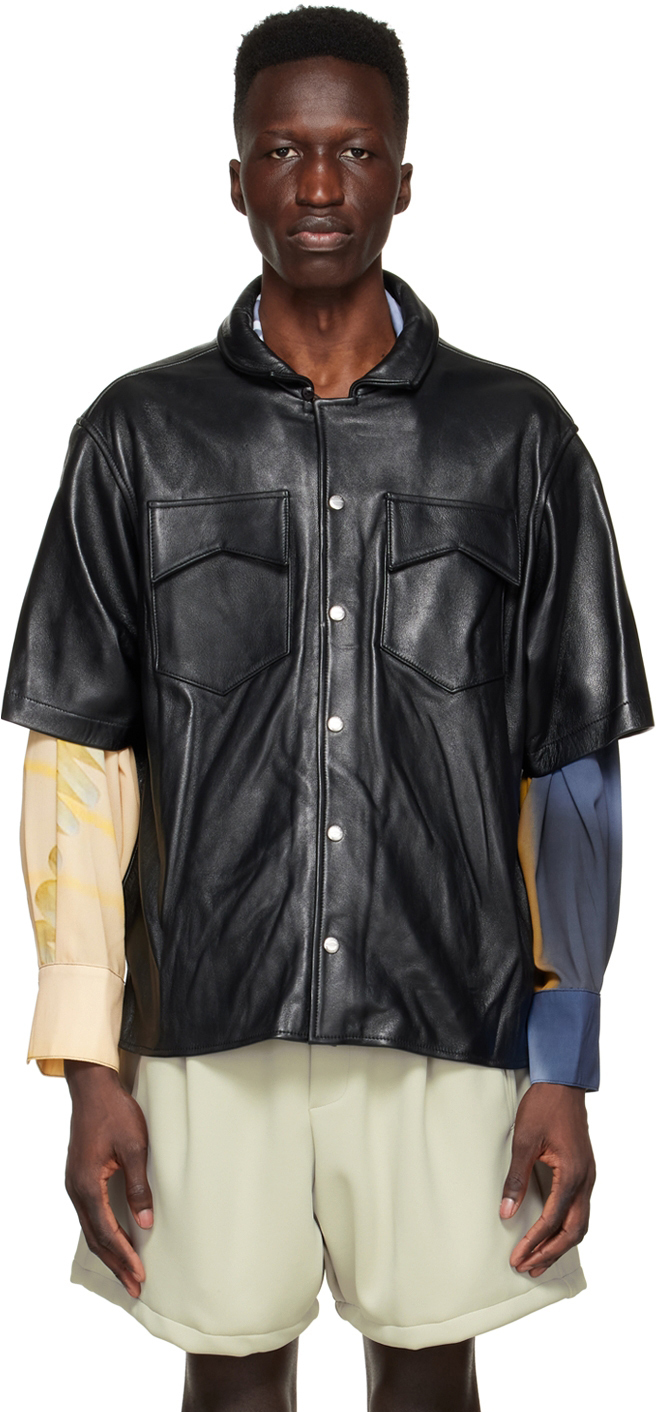 MR. S LEATHER Size L Black Leather Short Sleeve Shirt main image 1