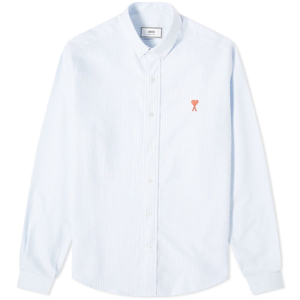 AMI Button Down Logo Stripe Oxford Shirt AMI Alexandre Mattiussi