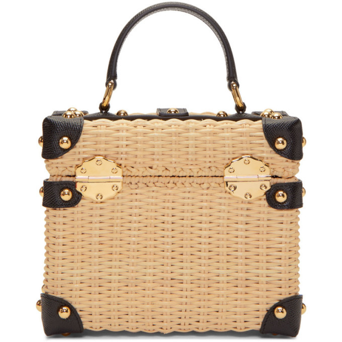 Dolce and Gabbana Beige and Black Raffia Box Top Handle Bag Dolce & Gabbana