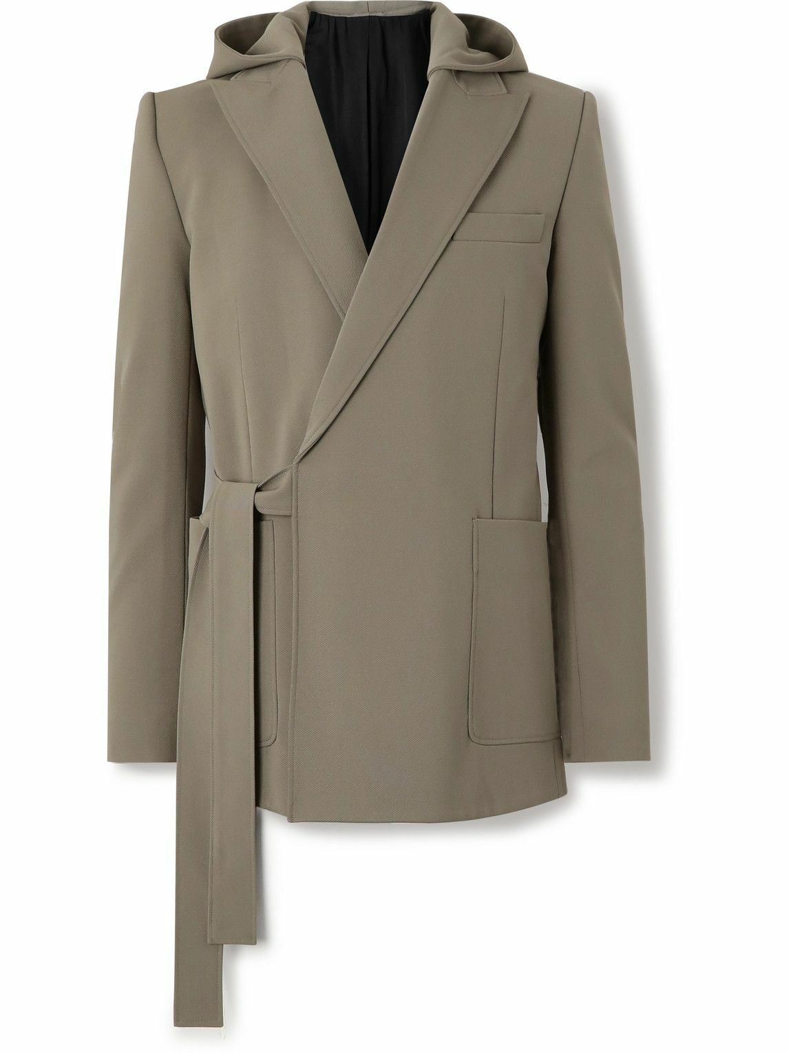 Balmain SlimFit Belted Crepe Hooded Blazer Green Balmain