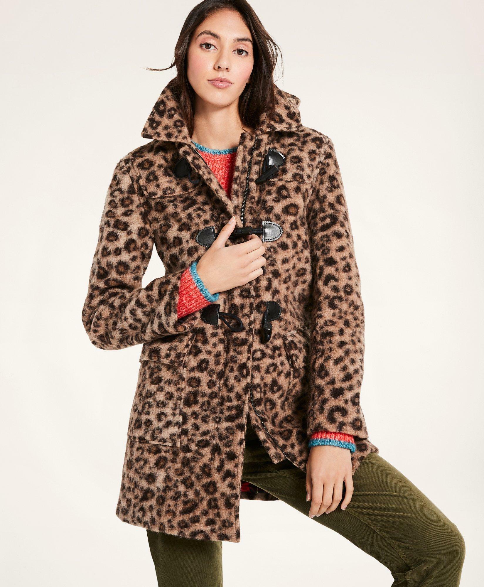 Brooks Brothers Women S Wool Blend Toggle Leopard Coat Brown Brooks