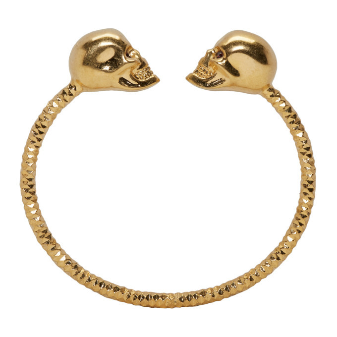 alexander mcqueen gold twin skull bracelet