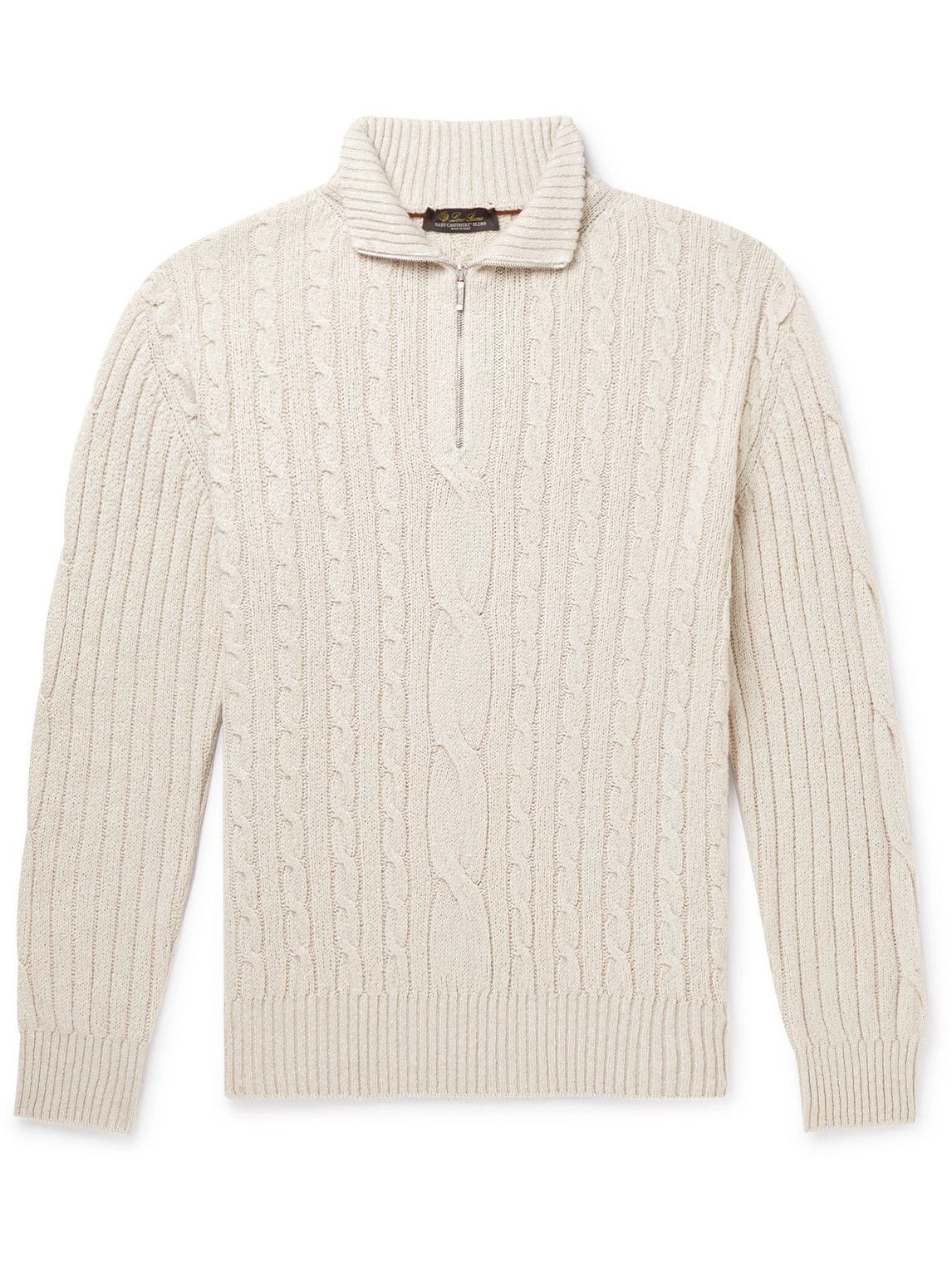 Loro Piana - Cable-Knit Baby Cashmere and Linen-Blend Half-Zip Sweater ...