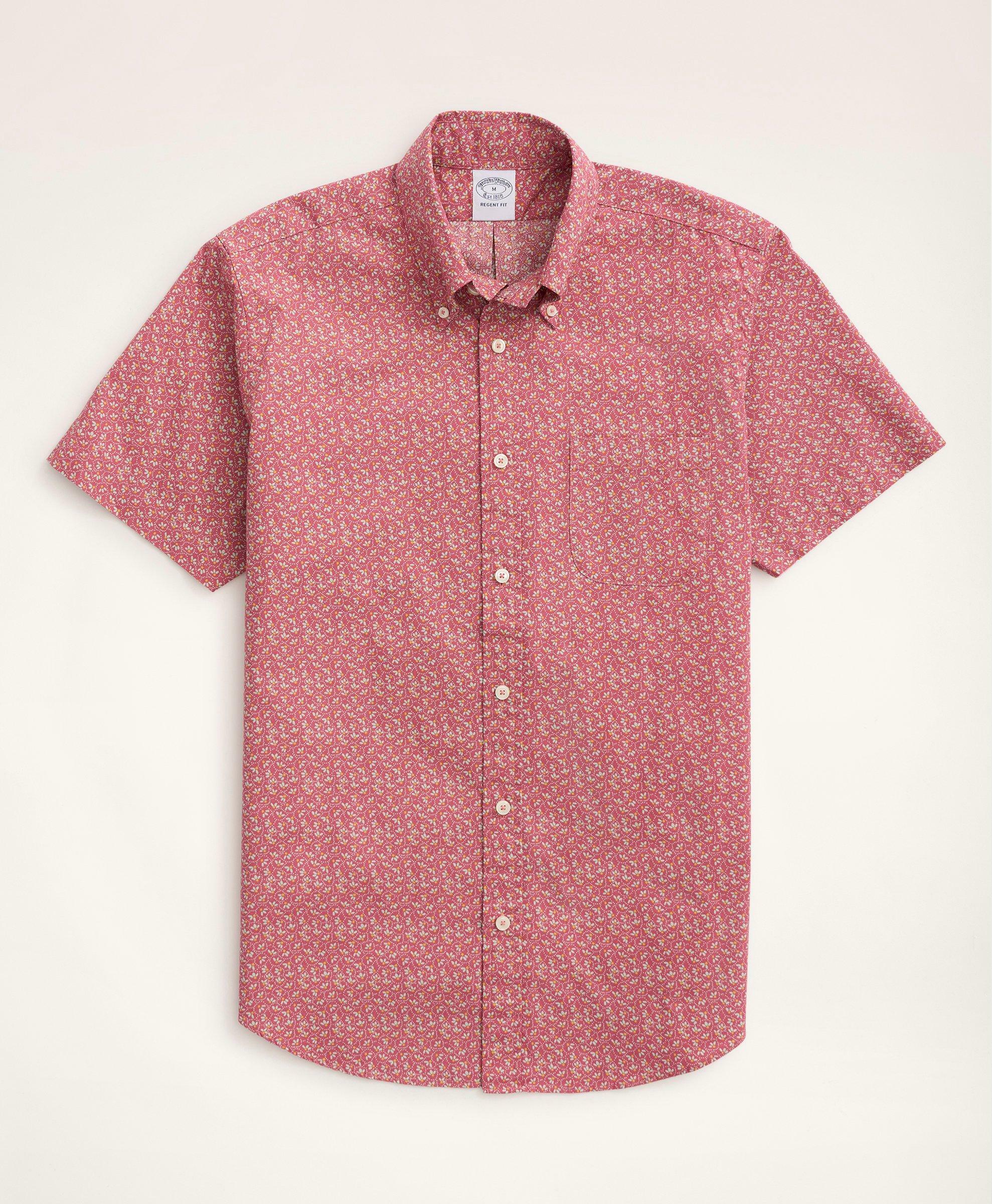 Brooks Brothers Men's Regent Regular-Fit Short-Sleeve Sport Shirt, Floral Print | Pink