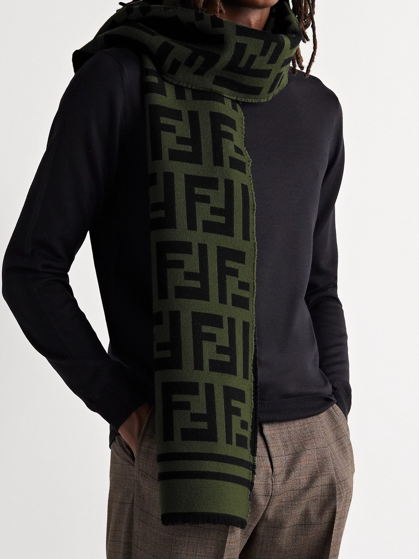 FENDI - Logo-Intarsia Wool and Silk-Blend Scarf Fendi