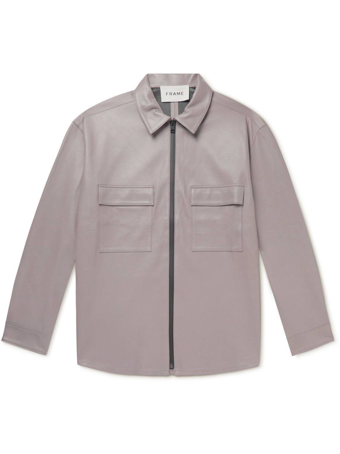 FRAME Leather Shirt Jacket Brown Frame Denim