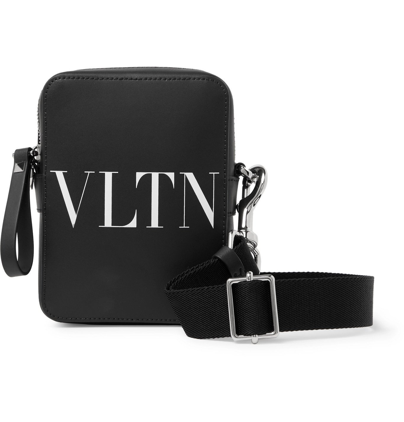 Valentino - Valentino Garavani Logo-Print Leather Messenger Bag - Black ...