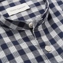 Oliver Spencer - Hatch Grandad-Collar Checked Cotton and Linen-Blend Shirt - Blue