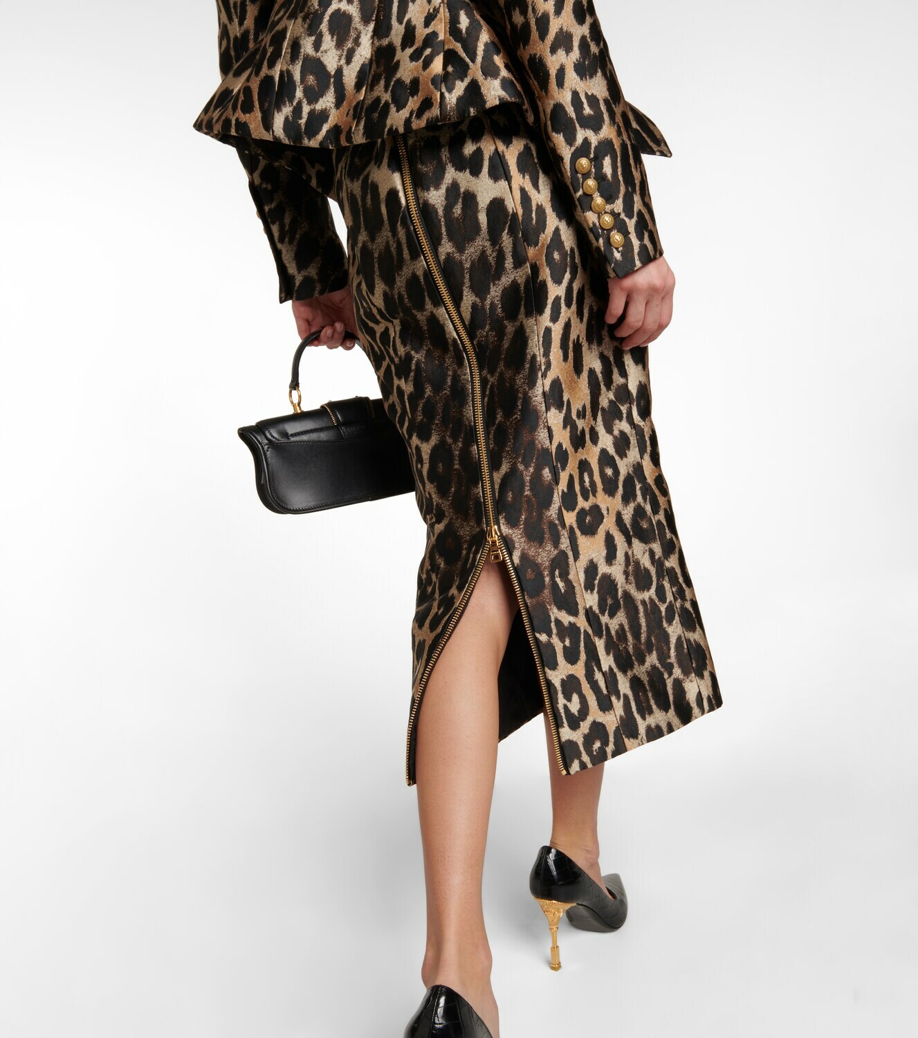 Balmain High Rise Leopard Print Midi Skirt Balmain