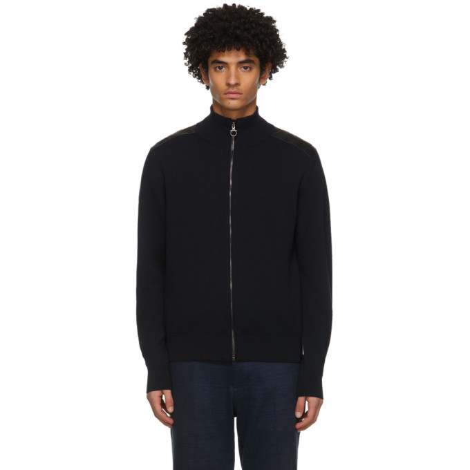 Salvatore Ferragamo Navy and Black Wool Half-Zip Sweater Salvatore ...