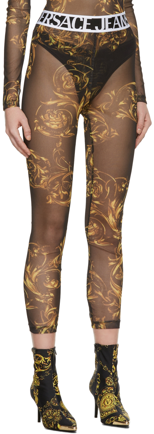 versace jeans couture black logo tights leggings