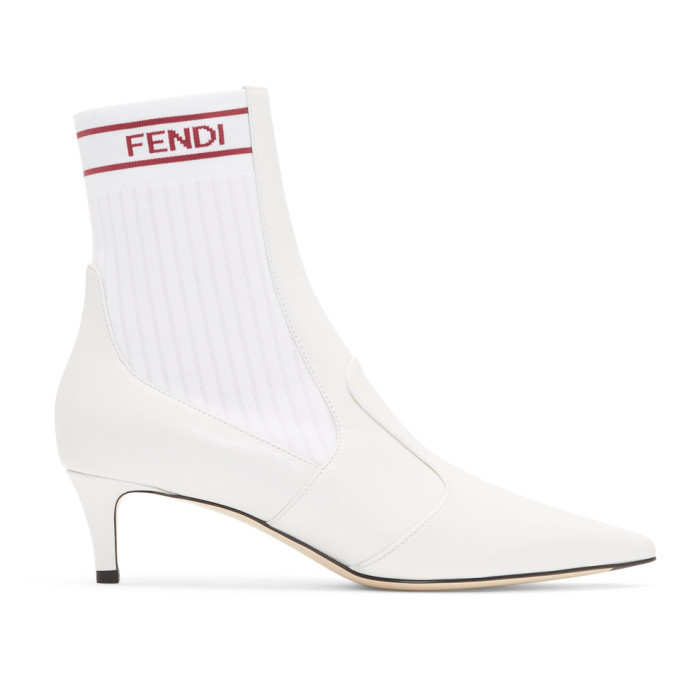 Fendi White Kitten Heel Sock Boots Fendi