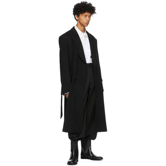 black wool tie coat