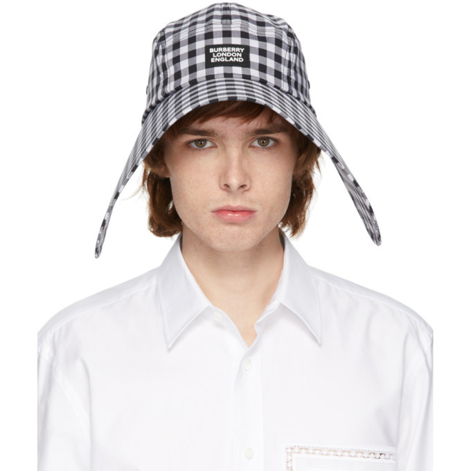 Burberry Black and White Gingham Bonnet Hat Burberry